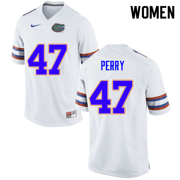 Women #47 Austin Perry Florida Gators College Football Jerseys Sale-White - Click Image to Close